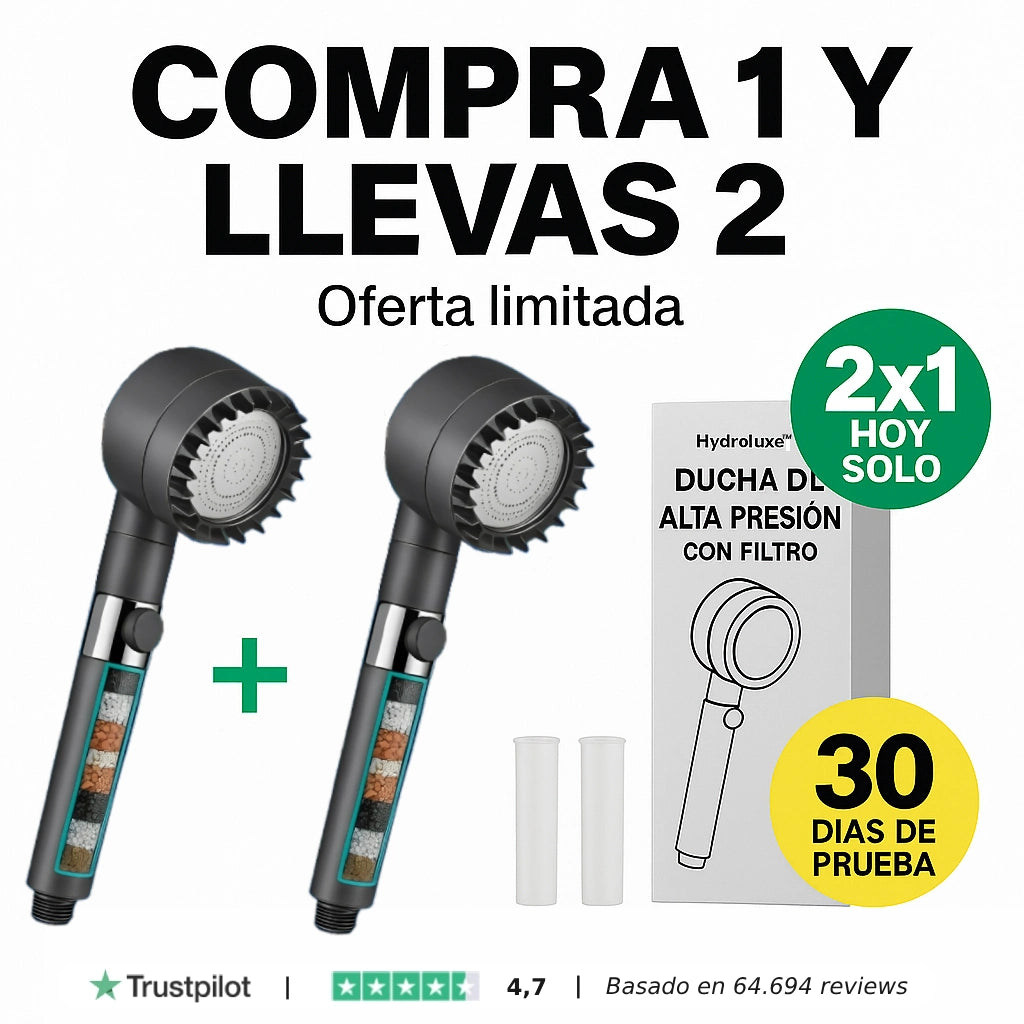 1 + 1 GRATIS | HydroLuxe™ — El cabezal que baja tu factura y te da la presión que tu ducha no tiene. Incluye 2 filtros. (+Envío GRATIS).