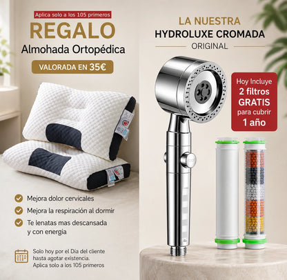 Ducha ORIGINAL HYDROLUXE Cromada™ - La única ducha del mercado que ELIMINA la cal y el cloro al 99% para una ducha sin tóxicos para tu cuerpo (Hoy GRATIS 2 filtros + Almohada ortopédica) *Instalación fácil y universal