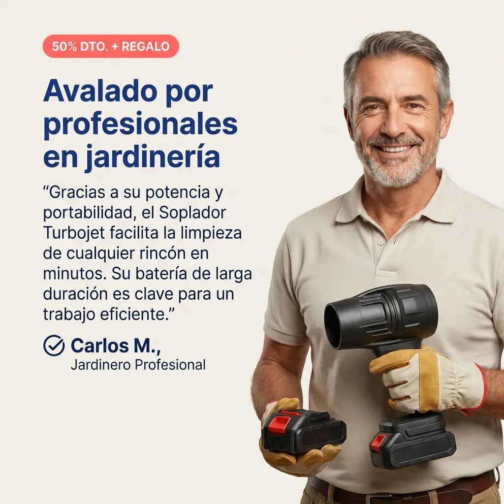 Soplador TurboJet Pro™ - El unico soplador con tecnología de doble hélice que limpia tu jardín en minutos. (Incluye 2 baterías GRATIS)