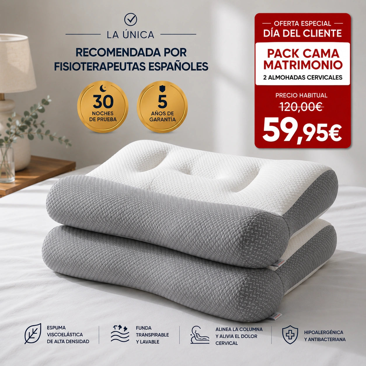 ComfortSleep Original™ - La almohada que elimina el dolor de cuello en 7 noches gracias a su reborde frontal. (Incluye funda GRATIS). *(Descansaras mejor o te devolvemos cada euro).