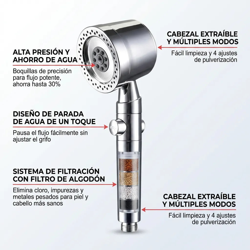 1 + 1 GRATIS | Ducha ORIGINAL HYDROLUXE Cromada™ - La única ducha del mercado que ELIMINA la cal y el claro al 99% para una ducha sin toxicos (Hoy Incluye 2 filtros extras GRATIS para cubrir 1 año) *Instalación fácil y universal