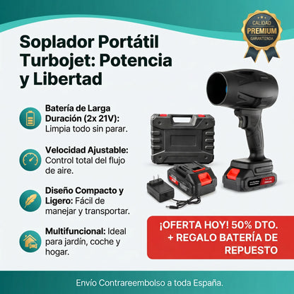 Soplador TurboJet Pro™ - El unico soplador con tecnología de doble hélice que limpia tu jardín en minutos. (Incluye 2 baterías GRATIS)