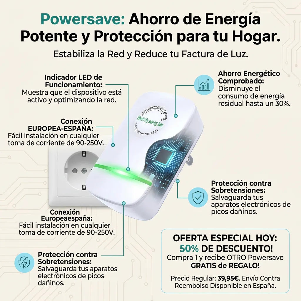 1 + 1 GRATIS | PowerSAVE™ - El unico ahorrador del mercado que disminuye el consumo electrico. *Uso legal y sin mantenimeinto