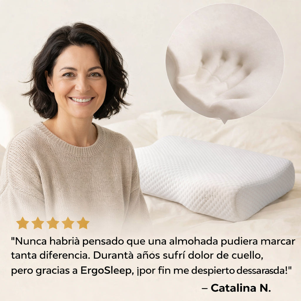 1 + 1 GRATIS Almohada Viscoelástica Ergosleep™ | La única almohada del mercado con forma de U para que tu cuello descanse de verdad (Incluye 30 noches de prueba y fundas) *Medidas: 31 x 11 x 50 cm