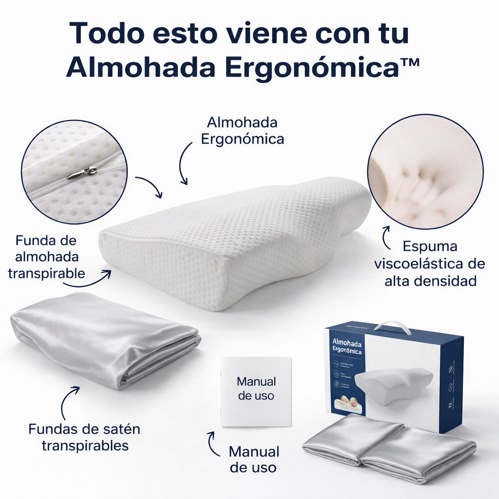 1 + 1 GRATIS Almohada Viscoelástica Ergosleep™ | La única almohada del mercado con forma de U para que tu cuello descanse de verdad (Incluye 30 noches de prueba y fundas) *Medidas: 31 x 11 x 50 cm