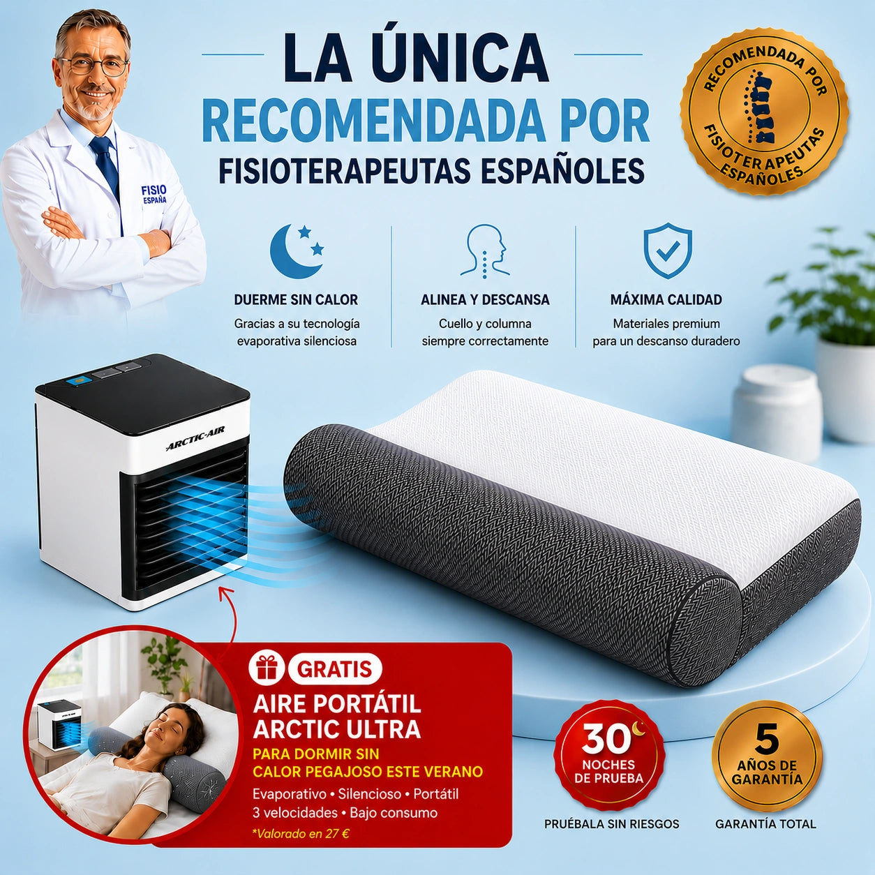 Almohada ComfortSleep Cefalea V4 — La única con reborde cervical para que tu cuello no se tense (Hoy Incluye Aire Portátil GRATIS y FUNDA) *30 noches de prueba *Medidas: 8x45x80cm