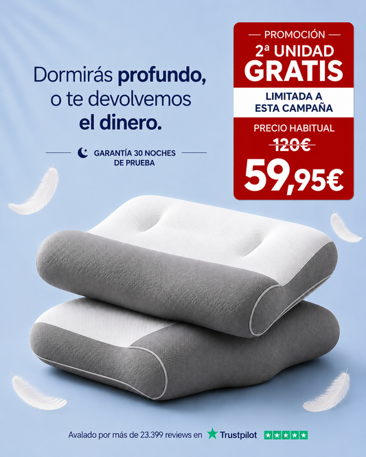 2 x ComfortSleep™ - La única almohada con reborde frontal para eliminar la rigidez cervical nocturna. (Incluye fundas GRATIS + 30 noches de prueba) *Medidas: 8x45x80cm