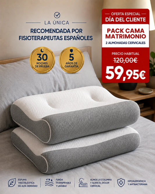 1 + 1 GRATIS | ComfortSleep Cefalea V4 — Almohada cervical contra cefalea matutina (Hoy incluye otra GRATIS valorada en 49 euros para tu pareja) *Llevan fundas. **(30 noches de prueba) *Medidas: 8x45x80cm