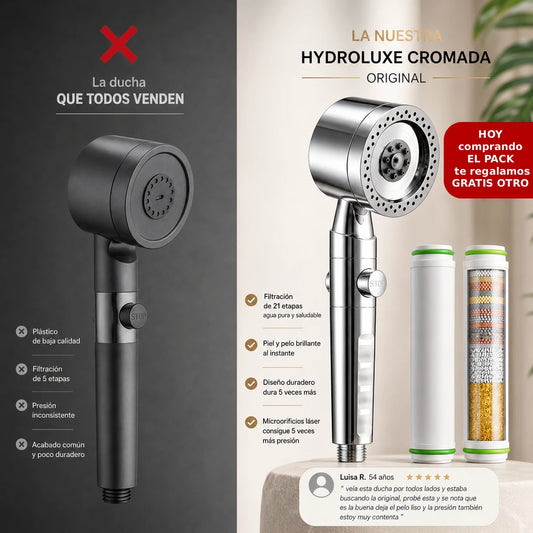 Ducha ORIGINAL HYDROLUXE Cromada™ - La única ducha del mercado que ELIMINA la cal y el cloro al 99% para una ducha sin toxicos (Hoy con oferta exclusiva) *Instalación fácil y universal