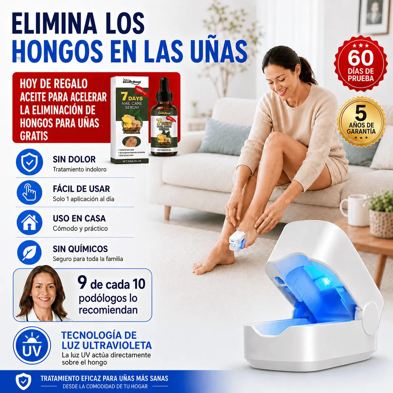 OnyCure v3™ — La luz LED azul que por fin llega al hongo bajo la uña, para volver a enseñar los pies este verano (sesiones de 7 min en casa · 30 días de garantía · incluye aceite natural GRATIS)