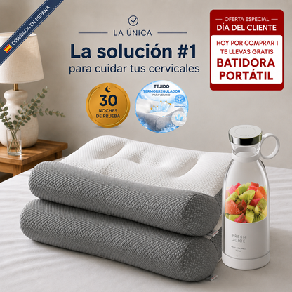 ComfortSleep Original™ + Batidora Portátil GRATIS | La almohada que elimina el dolor de cuello en 7 noches gracias a su reborde frontal. *(Descansaras mejor o te devolvemos cada euro)