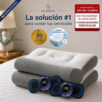 ComfortSleep Original™ + 2 Masajeador Cervical GRATIS | La almohada que elimina el dolor de cuello en 7 noches gracias a su reborde frontal. *(Descansaras mejor o te devolvemos cada euro)
