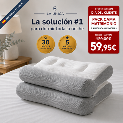 2 x ComfortSleep Original™ – La almohada que corta los despertares y te hace dormir toda la noche en 7 noches gracias a su reborde frontal. (Incluye fundas GRATIS). *(Dormirás toda la noche o te devolvemos cada euro).