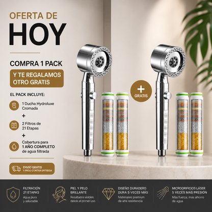 Ducha ORIGINAL HYDROLUXE Cromada™ - La única ducha del mercado que ELIMINA la cal y el cloro al 99% para una ducha sin toxicos (Hoy con oferta exclusiva) *Instalación fácil y universal