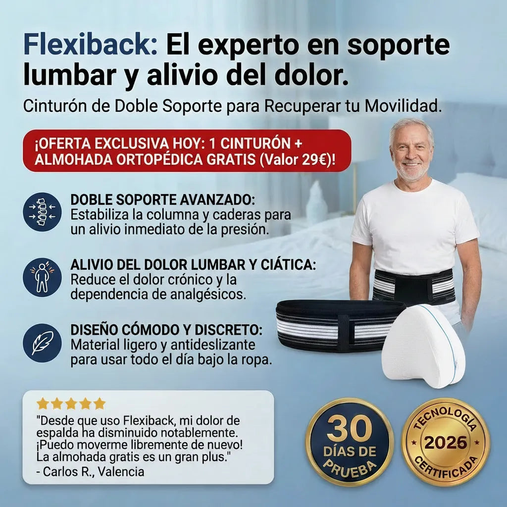 FlexiBack™ – El primer cinturón con doble soporte, cómodo y discreto que te permite disfrutar de horas de pie sin dolor de espalda (Hoy GRATIS Almohada Ortopédica) L.E