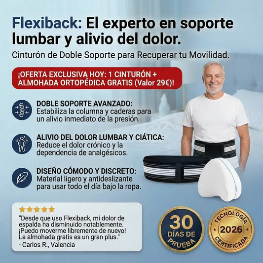 FlexiBack™ – El primer cinturón con doble soporte, cómodo y discreto que te permite disfrutar de horas de pie sin dolor de espalda (Hoy GRATIS Almohada Ortopédica) L.E