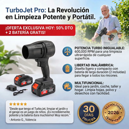 Soplador TurboJet Pro™ - El unico soplador con tecnología de doble hélice que limpia tu jardín en minutos. (Incluye 2 baterías GRATIS)