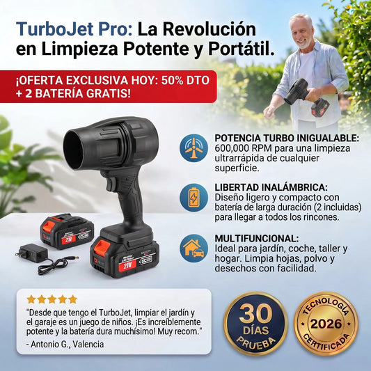 Soplador TurboJet Pro™ - El unico soplador con tecnología de doble hélice que limpia tu jardín en minutos. (Incluye 2 baterías GRATIS)