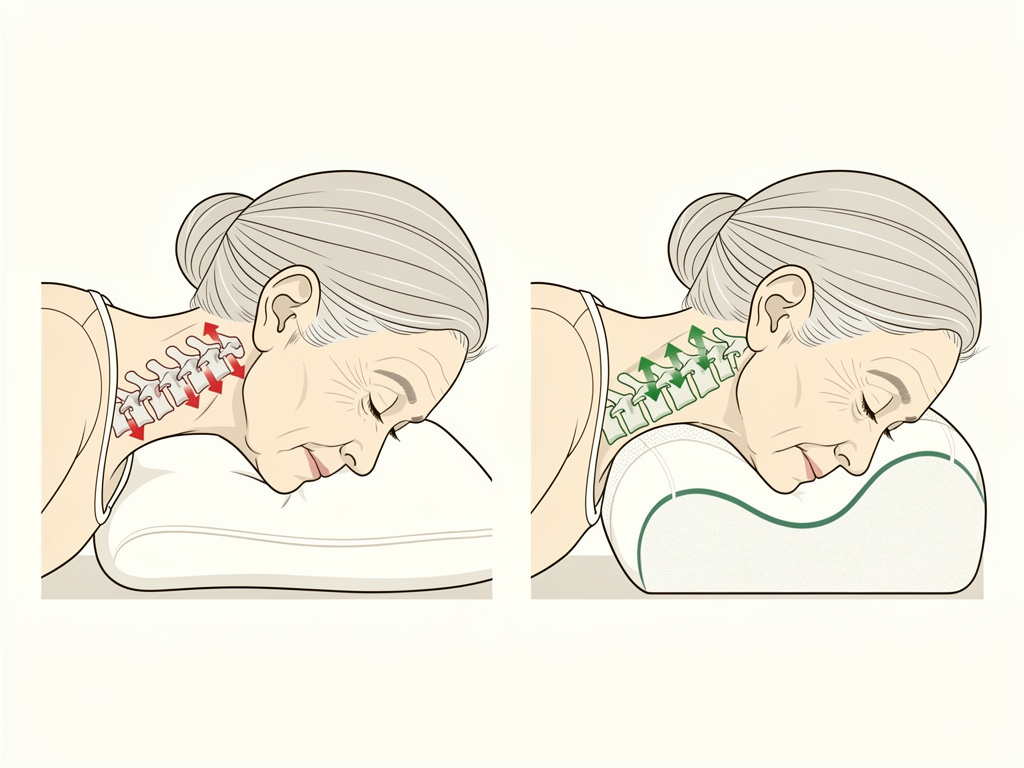 Diagrama anatómico comparativo de columna cervical sobre almohada plana vs almohada con reborde
