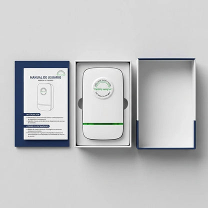 PowerSave caja abierta flat lay con manual en espanol
