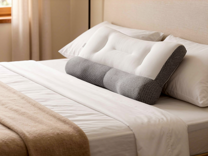 Almohada comfortsleep sobre cama matrimonial mostrando el reborde frontal de doble altura