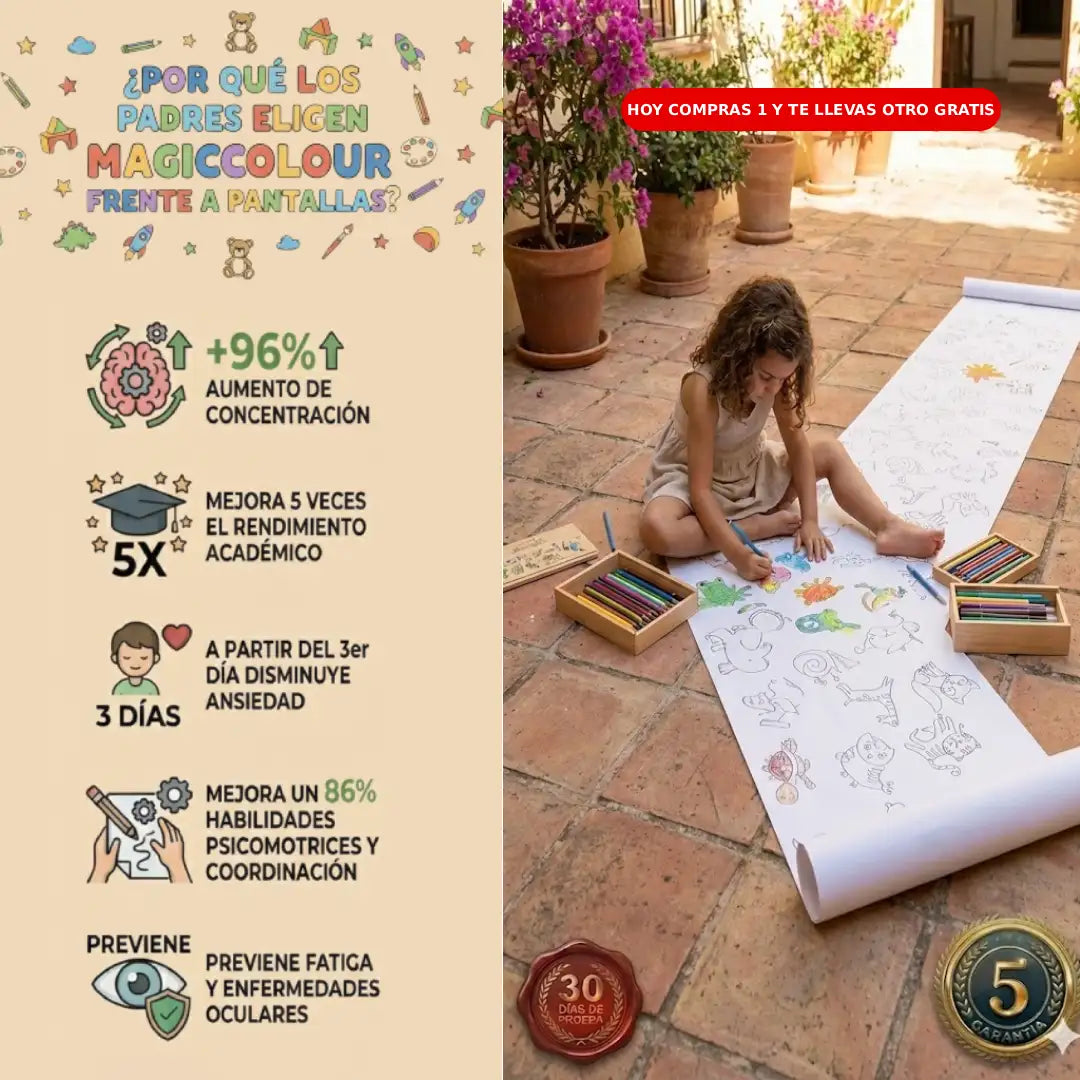 1+1 GRATIS | MAGICCOLOUR ™- El primer juguete que evita el abuso de pantallas de los niños y aumenta su concentracion 100% (resultados academicos 5 veces mejores)