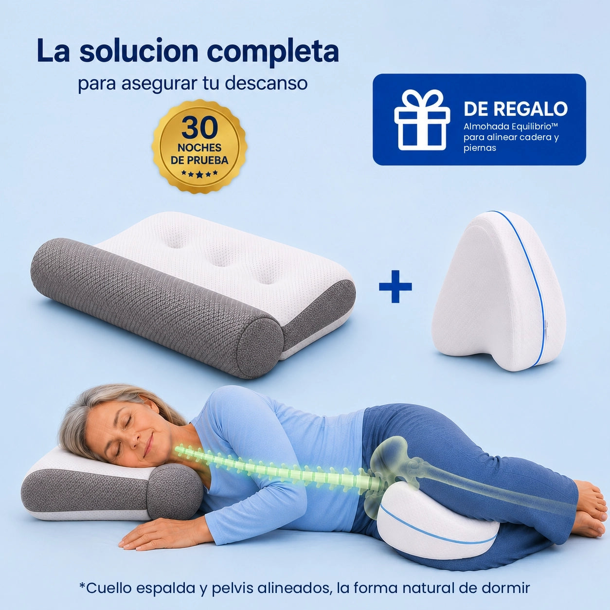 ComfortSleep Original™  - Almohada viscoelástica con reborde cervical para alinear tu cuello mientras duermes.  (Hoy incluye GRATIS: Almohada Equilibrio™ para piernas, que ayuda a  alinear columna y pelvis + fundas + 30 noches de prueba)