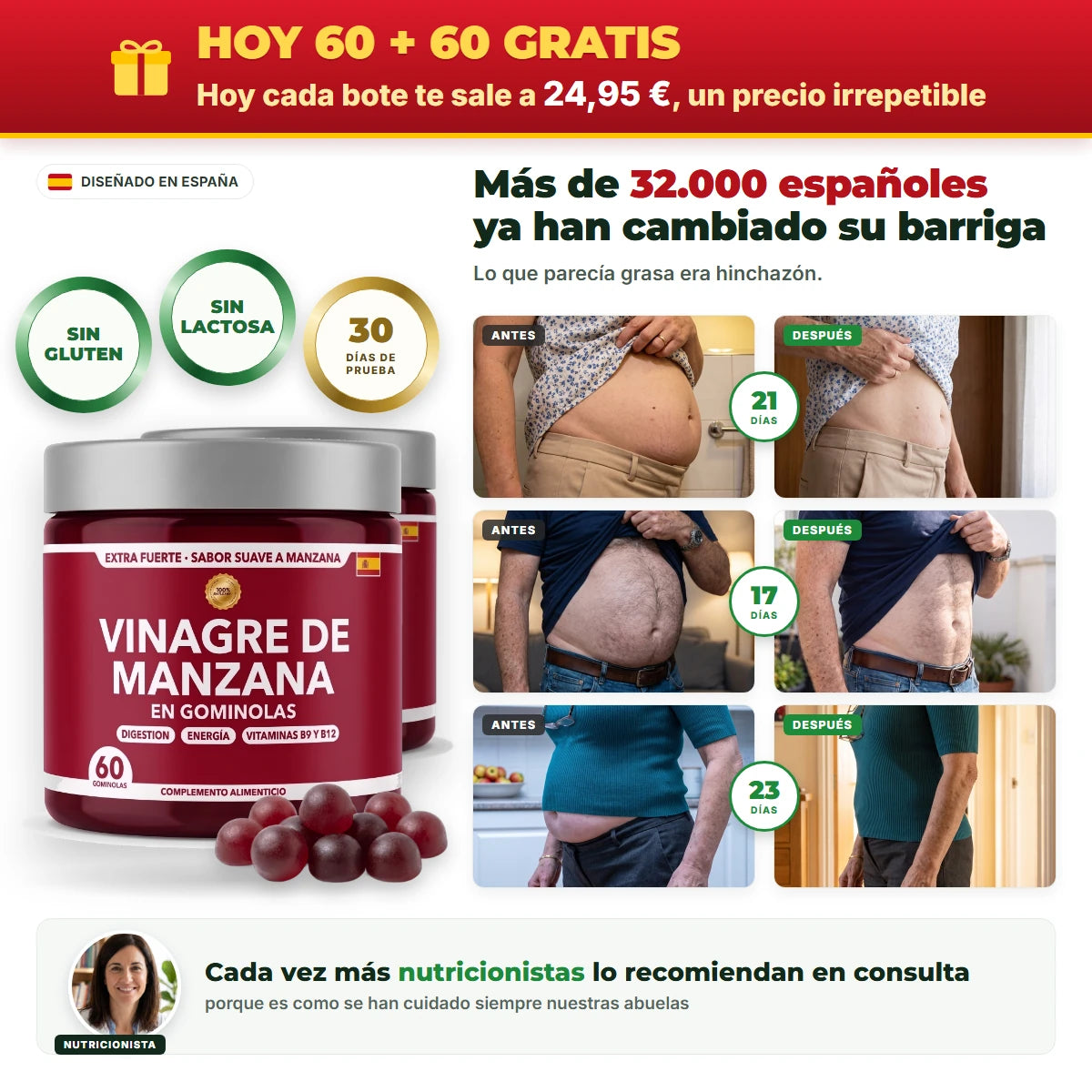 ACIDAMAX: hoy 60 + 60 gratis, cada bote te sale a 24,95 € · más de 32.000 españoles ya han cambiado su barriga