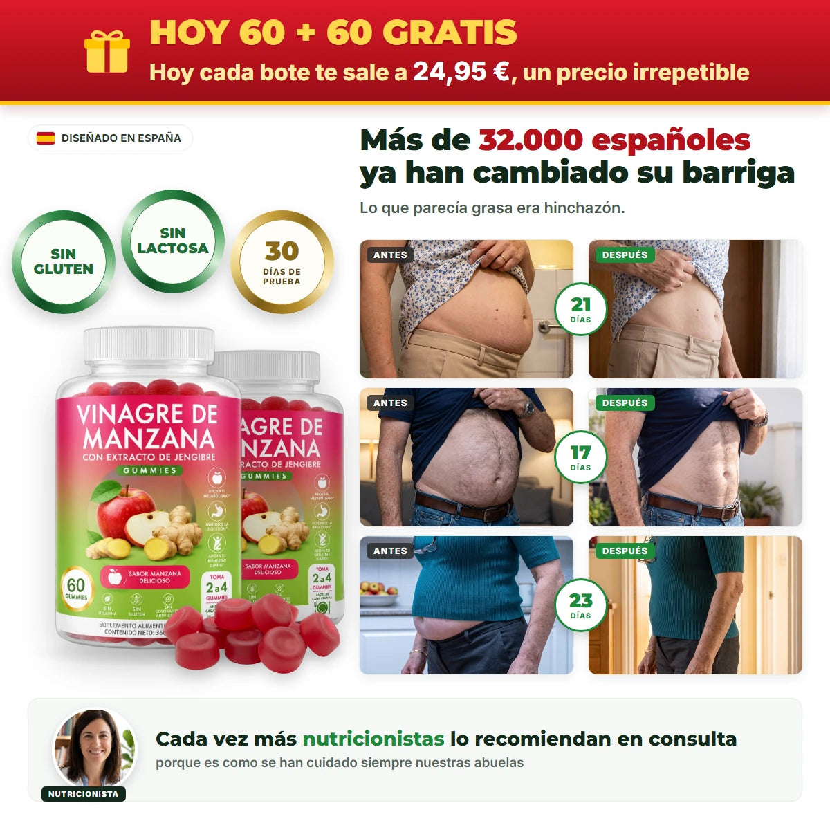 ACIDAMAX: hoy 60 + 60 gratis, cada bote te sale a 24,95 € · más de 32.000 españoles ya han cambiado su barriga
