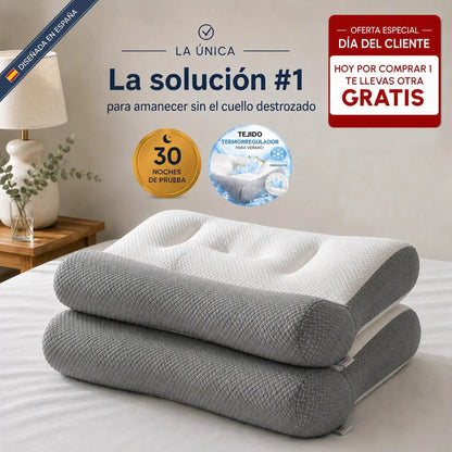 2 x ComfortSleep Original ☾ La almohada cervical que rellena el hueco de tu hombro para que dejes de amanecer con el cuello destrozado de dormir de lado, desde la primera noche. (Incluye fundas GRATIS). *(Amaneces suelto o te devolvemos cada euro).