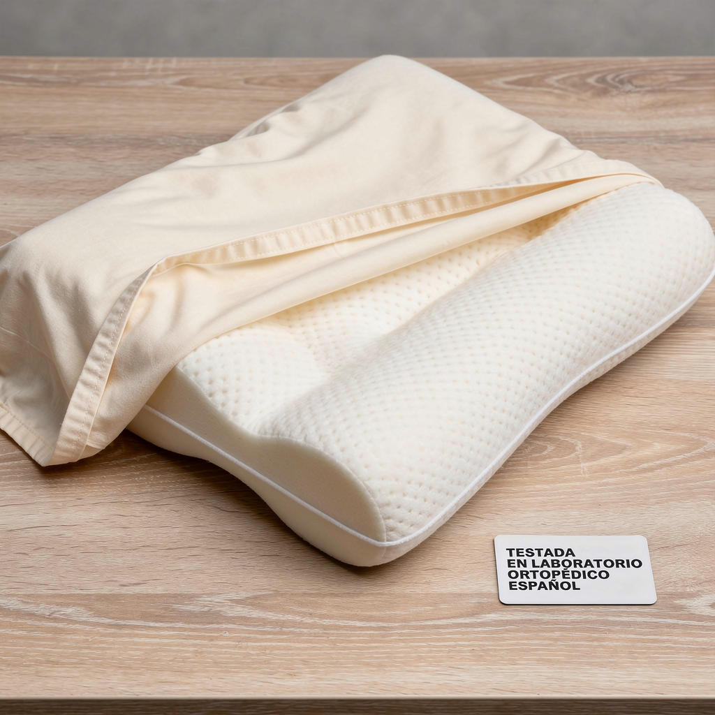 ALMOHADA SOBRE MESA DE MADERA CON SELLO LABORATORIO
