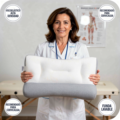 1+1 GRATIS | COMFORTSLEEP PREMIUM™ - La única almohada viscoelástica del mercado con soporte para la curvatura del cuello. (Incluye fundas GRATIS + 30 noches de prueba) *Medidas: 8x45x80cm