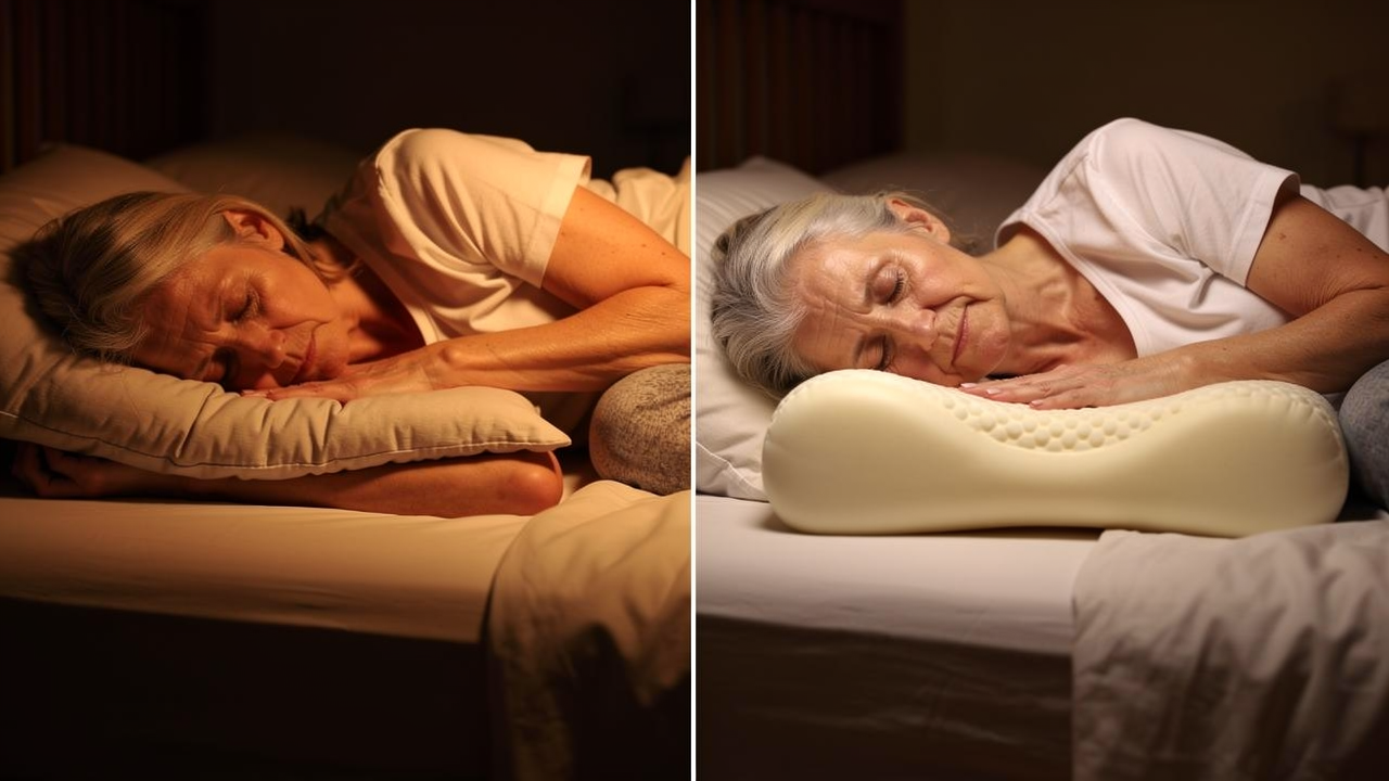 Comparativa lateral visual almohada plana convencional versus almohada ComfortSleep con reborde mostrando la diferencia de apoyo cervical
