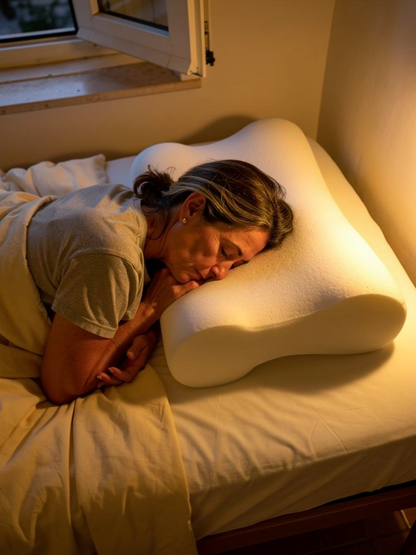 Mujer mayor durmiendo serena de lado sobre la almohada ComfortSleep