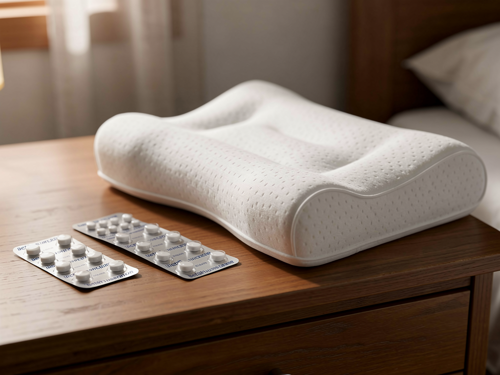 Comparativa de pastillas para vertigo vs la almohada cervical en mesita de noche