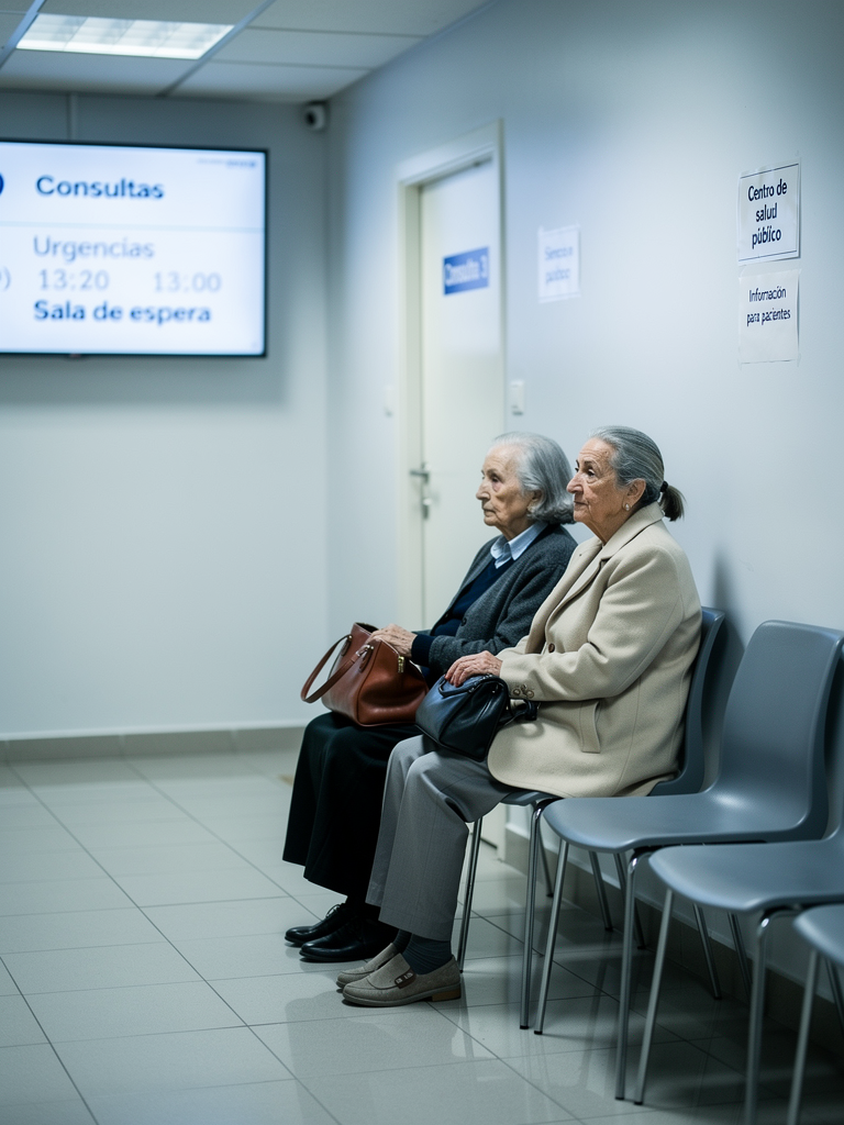 Sala de espera de centro de salud publico espanol con mujeres mayores esperando