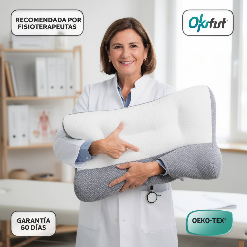 FISIOTERAPEUTA CON BATA SOSTENIENDO LA ALMOHADA + SELLOS