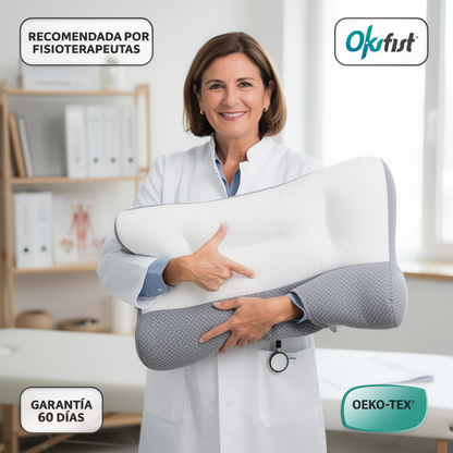 FISIOTERAPEUTA CON BATA SOSTENIENDO LA ALMOHADA + SELLOS