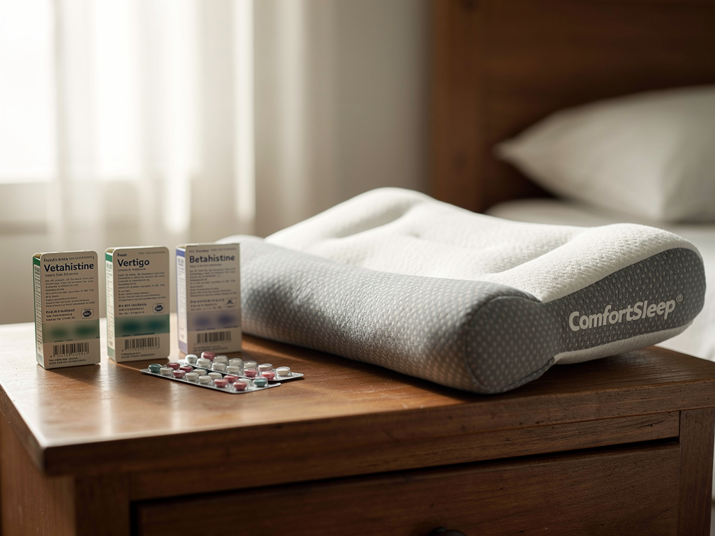 Comparativa de pastillas para vértigo vs la almohada cervical en mesita de noche