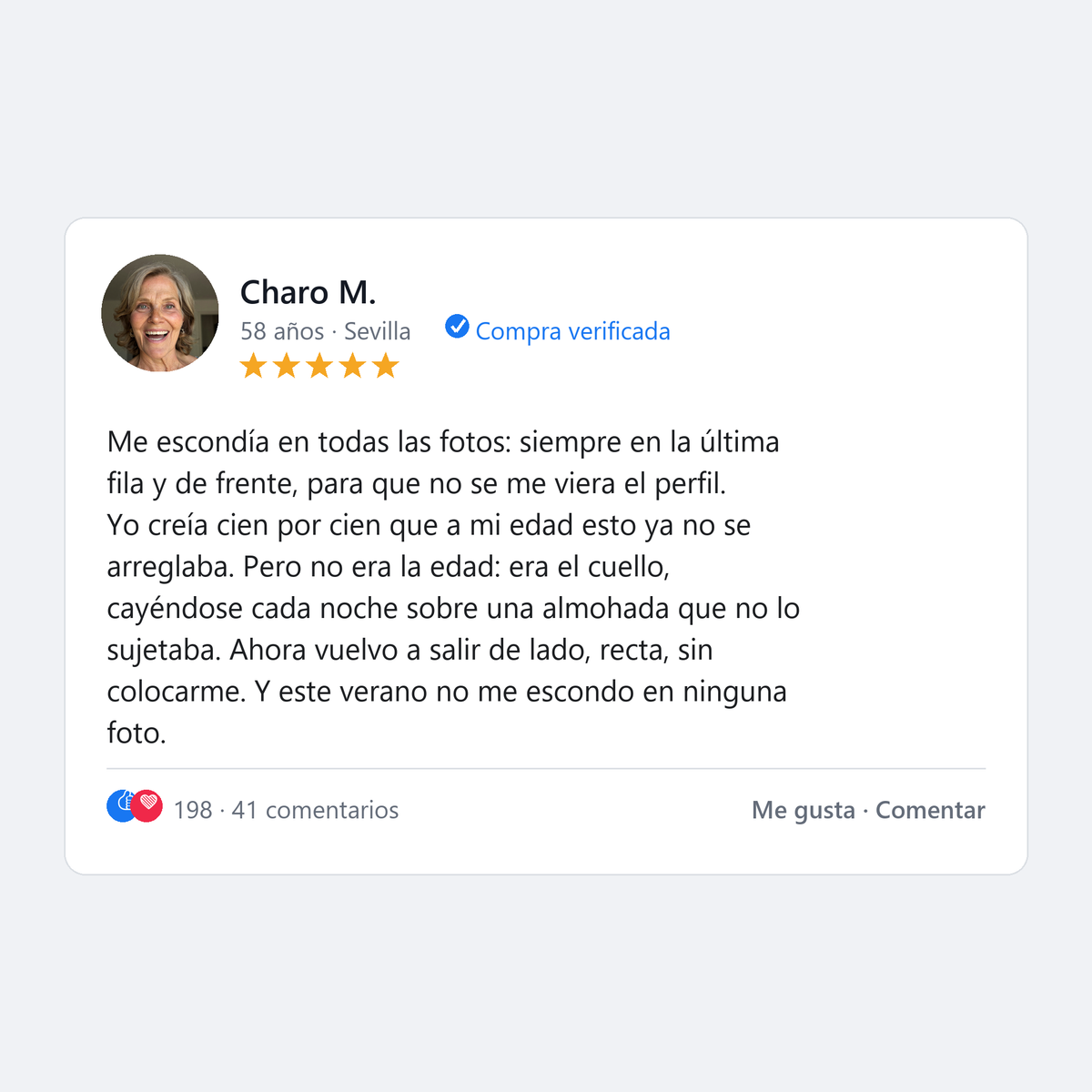 Review de Charo, 58, Sevilla: no era la edad, era el cuello cayéndose cada noche