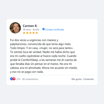 Review de Carmen, 58 años, Sevilla: mareos y pruebas limpias hasta descubrir que era su almohada