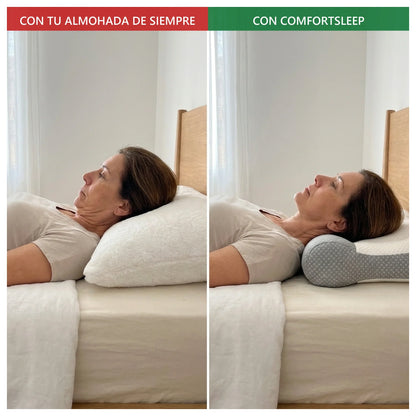 Con tu almohada de siempre el cuello queda doblado; con ComfortSleep queda alineado