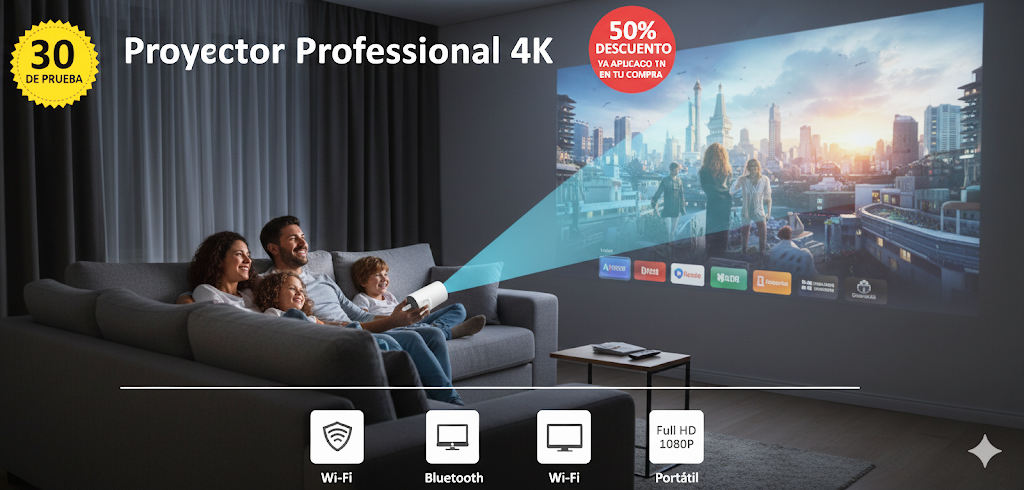 Spotlight HD™ – Crea un cine en casa sin gastarte cientos de euro en una pantalla. Proyéctalo desde donde quiera, salon, cama, jardín ULTRA HD (Incluye conexión Wifi y Bluetooth +ENVIO GRATIS)