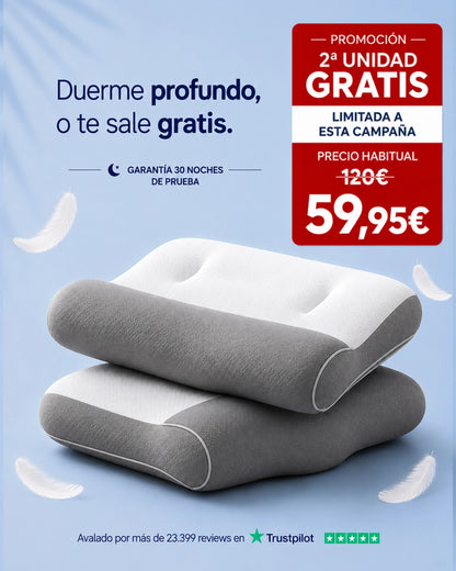 2 x ComfortSleep™ - La única almohada con reborde frontal para eliminar la rigidez cervical nocturna. (Incluye fundas GRATIS + 30 noches de prueba) *Medidas: 8x45x80cm