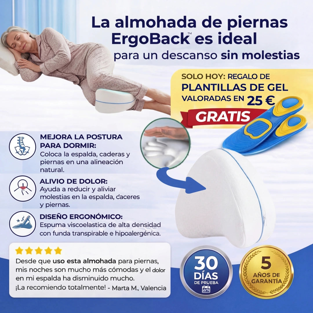 Almohada ErgoBack™ - La primera almohada viscoelástica con tecnología curve que elimina el dolor de espalda y alivia tu ciáticia desde la primera noche. (Hoy incluye GRATIS plantillas ortopédicas de gel talla adaptable)