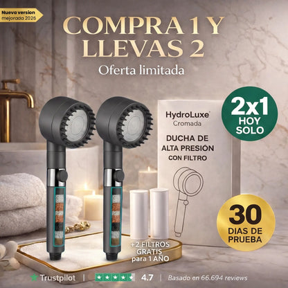 2 x HYDROLUXE ORIGINAL™ - La única ducha que elimina la piel seca y la caida del cabello al 100% gracias a su filtro de 14 capas  (Incluye dos filtros GRATIS) l.e