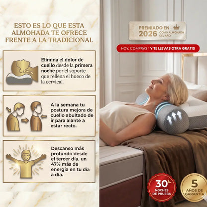 1+1 GRATIS | COMFORTSLEEP™ - La única almohada viscoelástica del mercado con soporte para la curvatura del cuello. (Incluye fundas GRATIS + 30 noches de prueba) *Medidas: 8x45x80cm pg1
