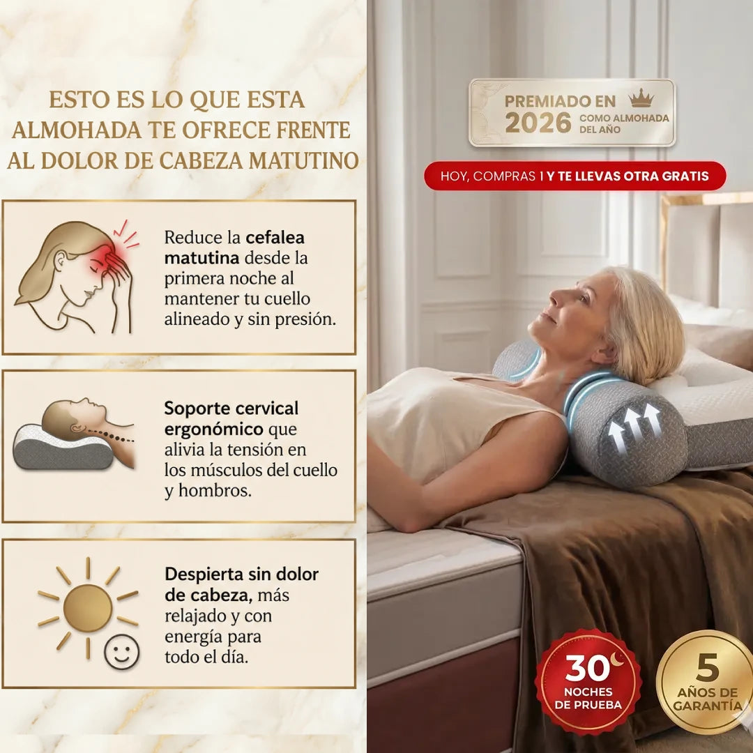 1 + 1 GRATIS | ComfortSleep Cefalea V4 — Almohada cervical contra cefalea matutina (Hoy incluye otra GRATIS valorada en 49 euros para tu pareja) *Llevan fundas. **(30 noches de prueba) *Medidas: 8x45x80cm