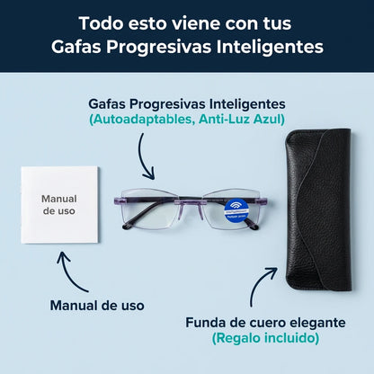 Gafas Blu Progresivas Inteligentes™ - Visión de cerca, intermedia y lejos en una sola gafa (No necesita graduación, incluye funda de cuero y PRUEBA GARANTIZADA de 30 DÍAS) l.p