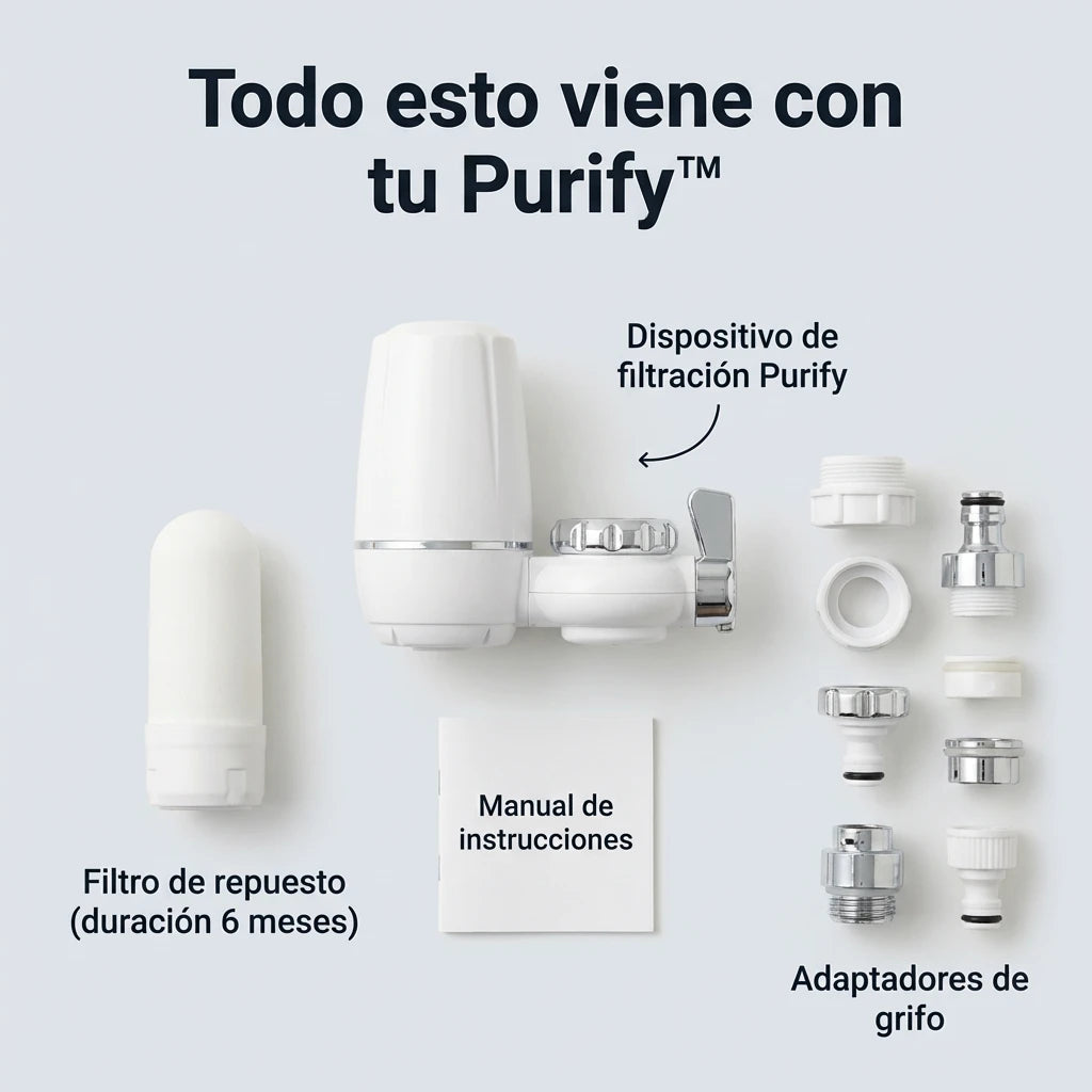 Purify Original™ - Asegurate que el agua que usa diariamente esta libre de químicos e impurezas. (El filtro incluido GRATIS cubre 6 meses completo + Instalación universal para cualquier grifo)